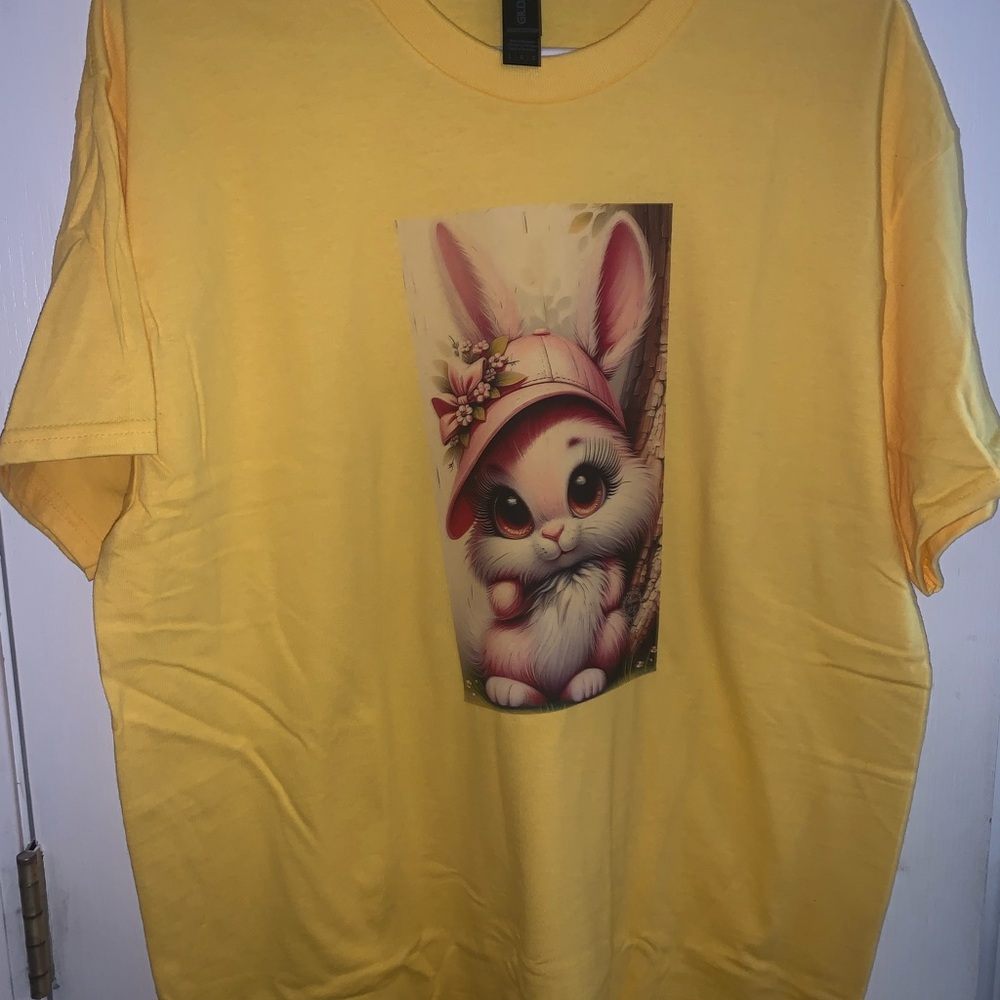 Yellow T-Shirt with Cute Bunny Graphic
